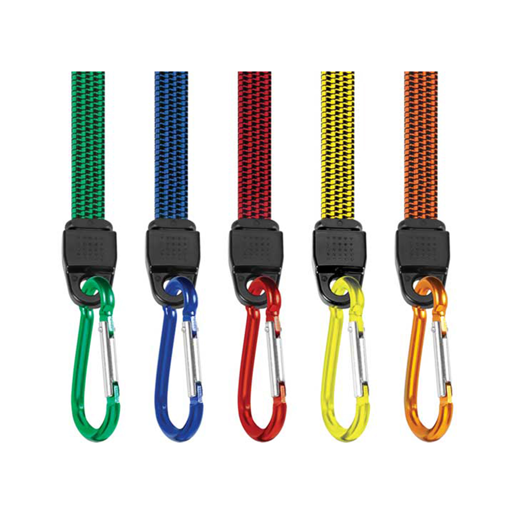 Performance Tool 5-Pack Flat Bungee Cord Set — 12in., 18in., 24in., 30in., 36in. Lengths, 60-Lb. Load Limit, Anodized Aluminum Carabiners, Model# PRTW1449